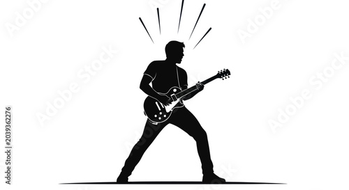 Tableau sur toile Silhouette of a man playing electric guitar with energy sparks