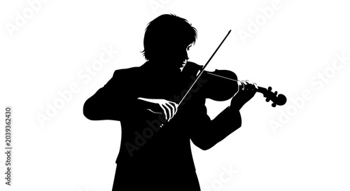 Tableau sur toile Silhouette of a musician playing violin, isolated on white background