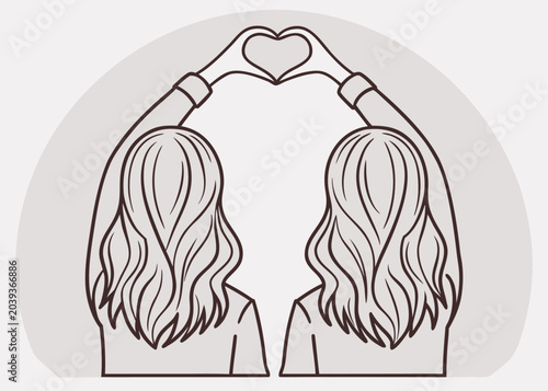 Two people from the back forming a heart inside a grey semicircle.