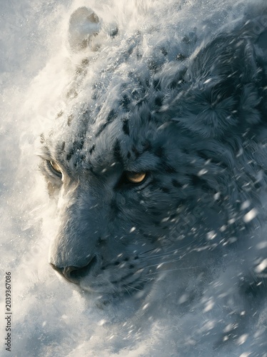Majestic Snow Leopard in a Snowy Landscape: A Captivating Winter Animal Portrait