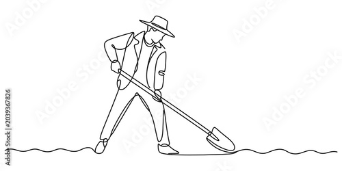Photos Farmer digging with a shovel in a field, illustration of agricultural work and m