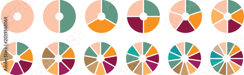 Schilderij op canvas Set of colorful abstract circle pie chart