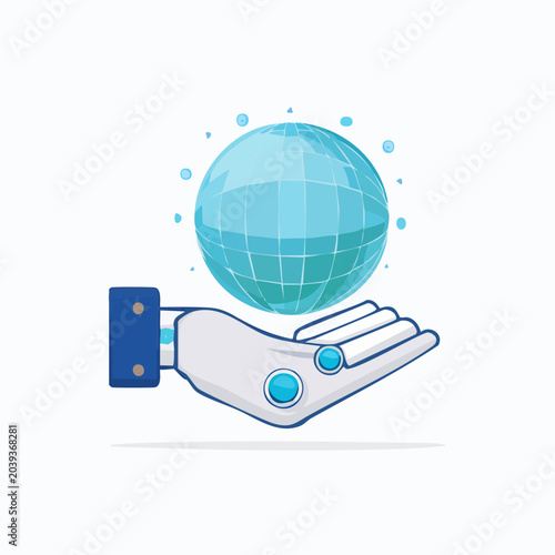 Hand holding the globe, representing global technology and innovation.