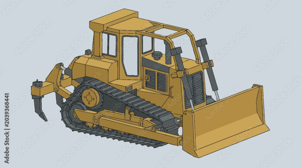 Obraz premium Yellow bulldozer heavy construction vehicle illustration.