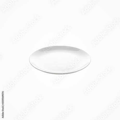 Empty white ceramic plate on plain background