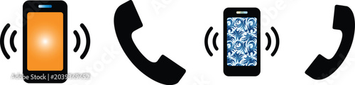 Valokuva Collection of icons representing smartphones and telephone receivers with sound
