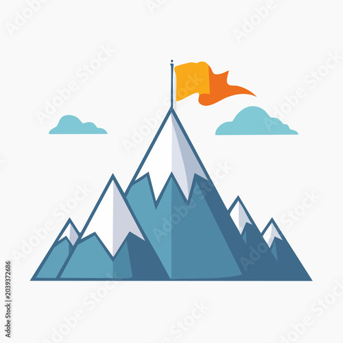 Mountain Peak Summit Success Flag Reaching Goal Achievement.