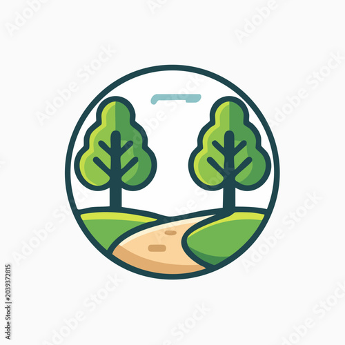 Nature Trail Illustration - A Scenic Path Through Green Trees.