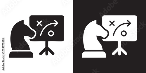 Photos Minimalist Icon of Chess Board and Knight Strategy with Tactical Diagram - Moder