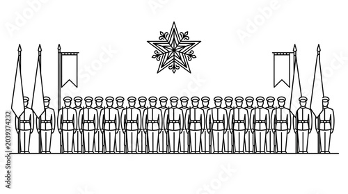 Quadro em tela Military Parade Formation with Flags and Star Emblem