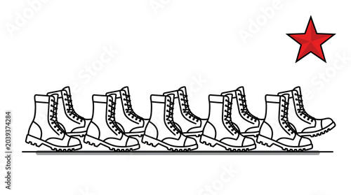Fotografia Marching Boots and Red Star