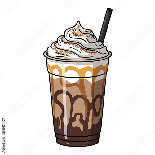Iced Coffee With Whipped Cream And Chocolate Drizzle