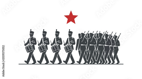 Photos Military Marching Band Parade with Red Star Symbol