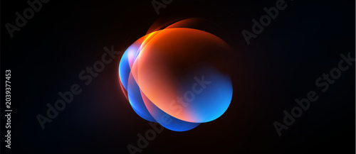 Quadro em tela Abstract glowing orbs overlap, creating vibrant color blend against dark background