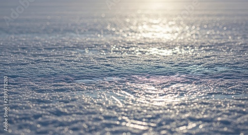 Sunlight Reflecting on a Textured Snow Field Surface