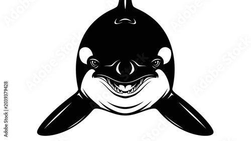 Quadro su tela Black and White Graphic Illustration of an Orca Whale Face