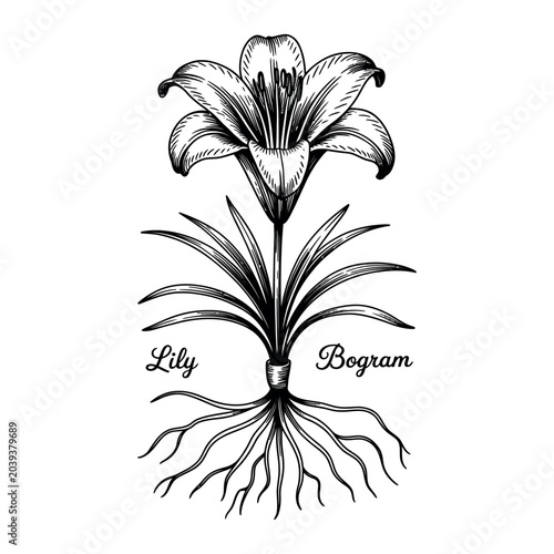 Lilly engraving vector illustrations art