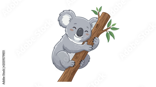 Canvas Print Adorable cartoon koala sleeping on a tree branch.