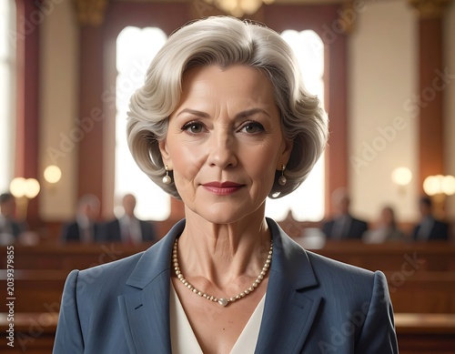 Dignified woman in courtroom