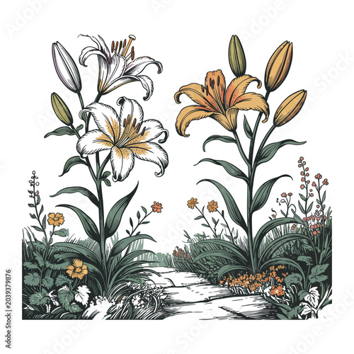 Lilly engraving vector illustrations art