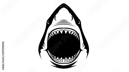 Fotografía Black and White Shark Head Illustration with Open Mouth