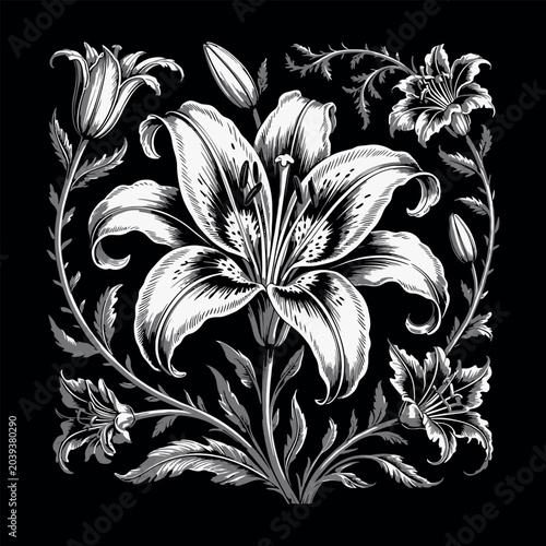 Lilly engraving vector illustrations art