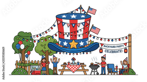 4th of July Backyard Party Celebration with Uncle Sam Hat