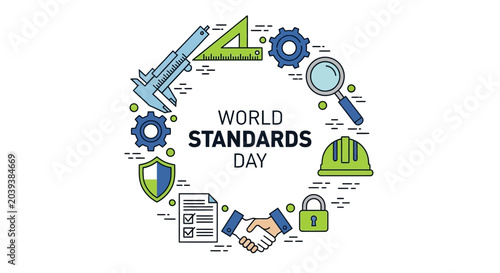 Bild auf Leinwand World Standards Day illustration with engineering and business icons