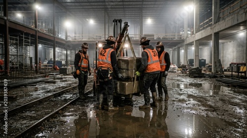 Construction Crew Working At A Building Site During A Day Of Harsh Conditions