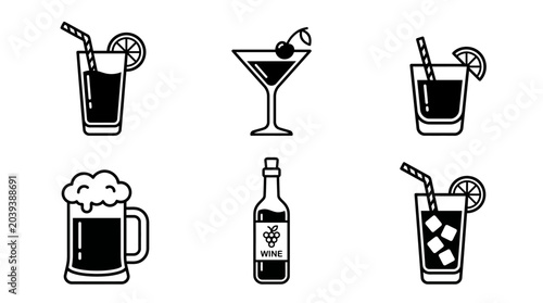 Schilderij op canvas Collection of stylized drinks and alcoholic beverages illustrations