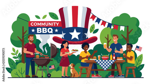 Tableau sur toile Community BBQ Celebration: People Enjoying Picnic and Grilling