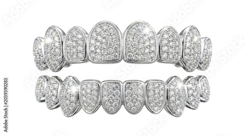 Diamond dental grills with sparkling gems on a pristine surface