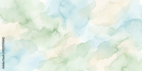 Tableau sur toile Abstract watercolor sky background with fluffy clouds, blue sky, airy atmosphere