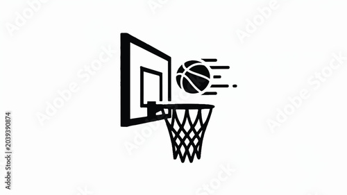 Basketball hoop with ball going through net in motion