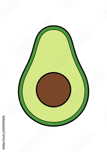 Simple Avocado Half Illustration with Seed.