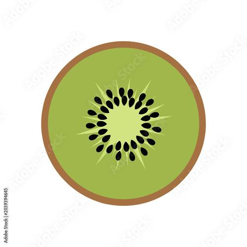 Slice of Kiwi Fruit with Black Seeds and Green Flesh.