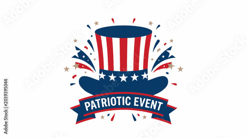 Quadro su tela Patriotic Event Uncle Sam Hat Stars Fireworks