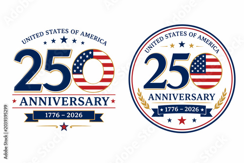 Two circular for united states 250th anniversary with flag