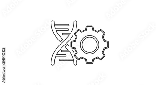 Tableau sur toile A minimalist line art icon featuring a DNA double helix intertwined with a mechanical gear