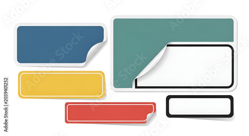 Collection of colorful blank sticky notes with curled corners isolated on white background graphic elements