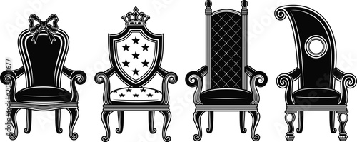 Schilderij op canvas Ornate throne chair silhouettes showcasing regal luxury, decorative craftsmanshi