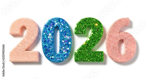 Year 2026 with shiny colorful design perfect for decorative graphics and festive banners