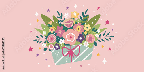 floral bouquet in gift box vector flowers