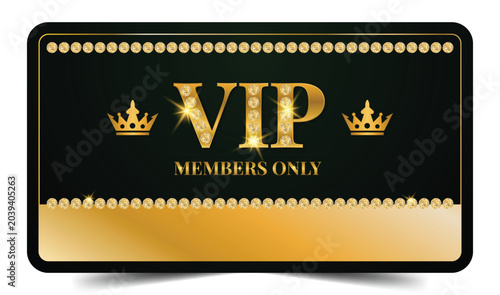 Foto Luxury Black and Gold VIP Members Only Card with Diamond Border and Dual Crowns