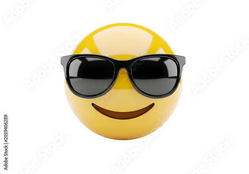 smiling emoji with sunglasses on yellow background summer vibe