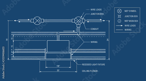 Tableau sur toile Blueprint of Electrical Wiring and Recessed Light Fixture Installation