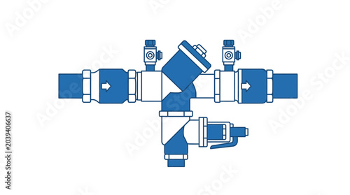 Tableau sur toile Plumbing system schematic, water valve assembly, industrial pipe components