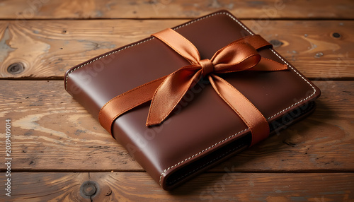 brown leather wallet with ribbon gift for fathers day