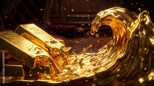 Gold Bars to Flowing Molten Gold Waves 8K — Rising Financial Inflation Curve, Cinematic Macro
