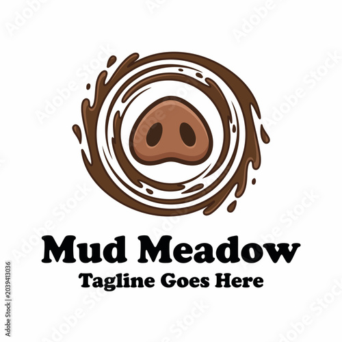 Tableau sur toile Fun and memorable logo design featuring a pig's nose at the center of a circular splash of brown mud